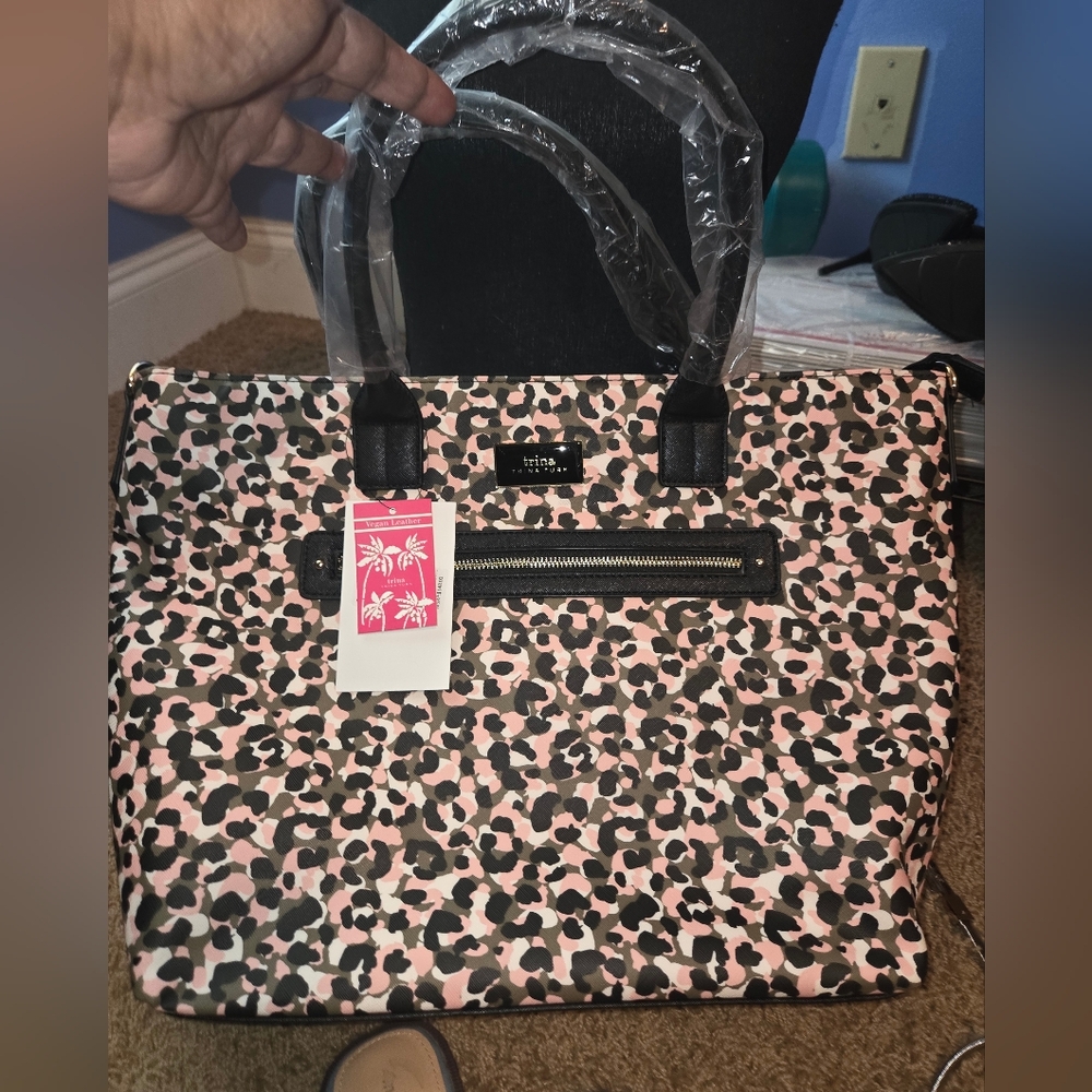 Large Tote ' Trina By Trina Turk. Pink, Green, Black And White Animal Print.